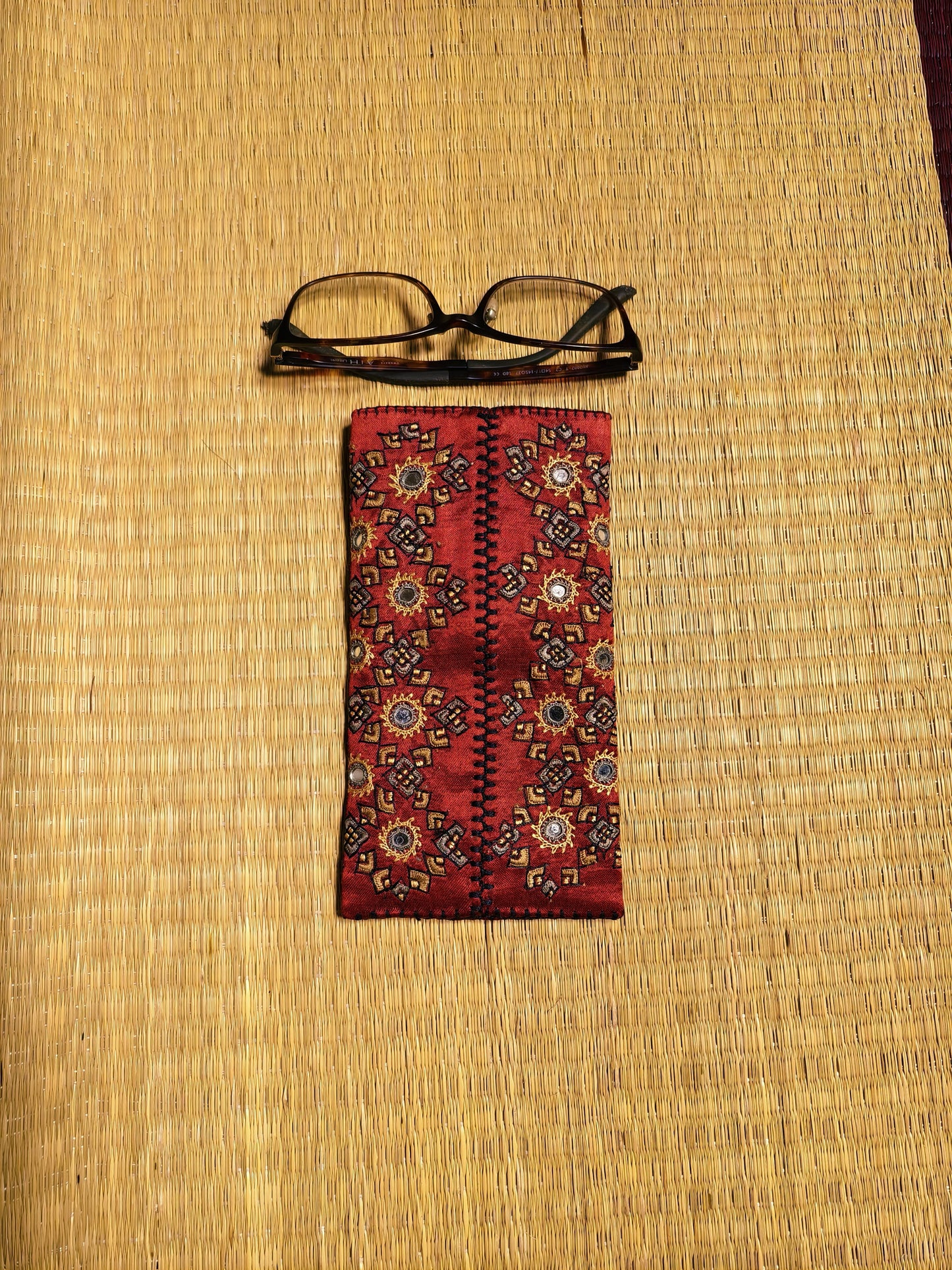 Maroon Multicolour Kutch Hand-Embroidered Spec Case