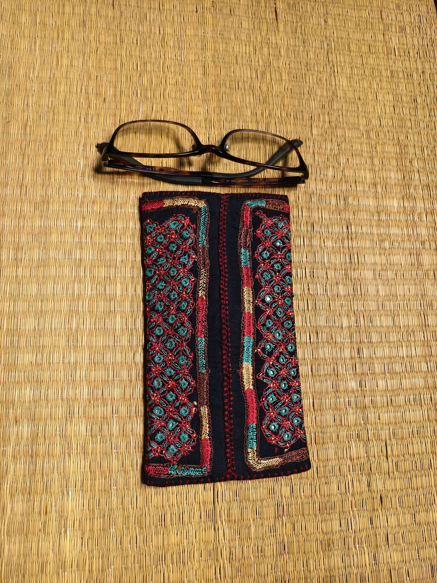 Black Green Kutch Hand-Embroidered Spec Case