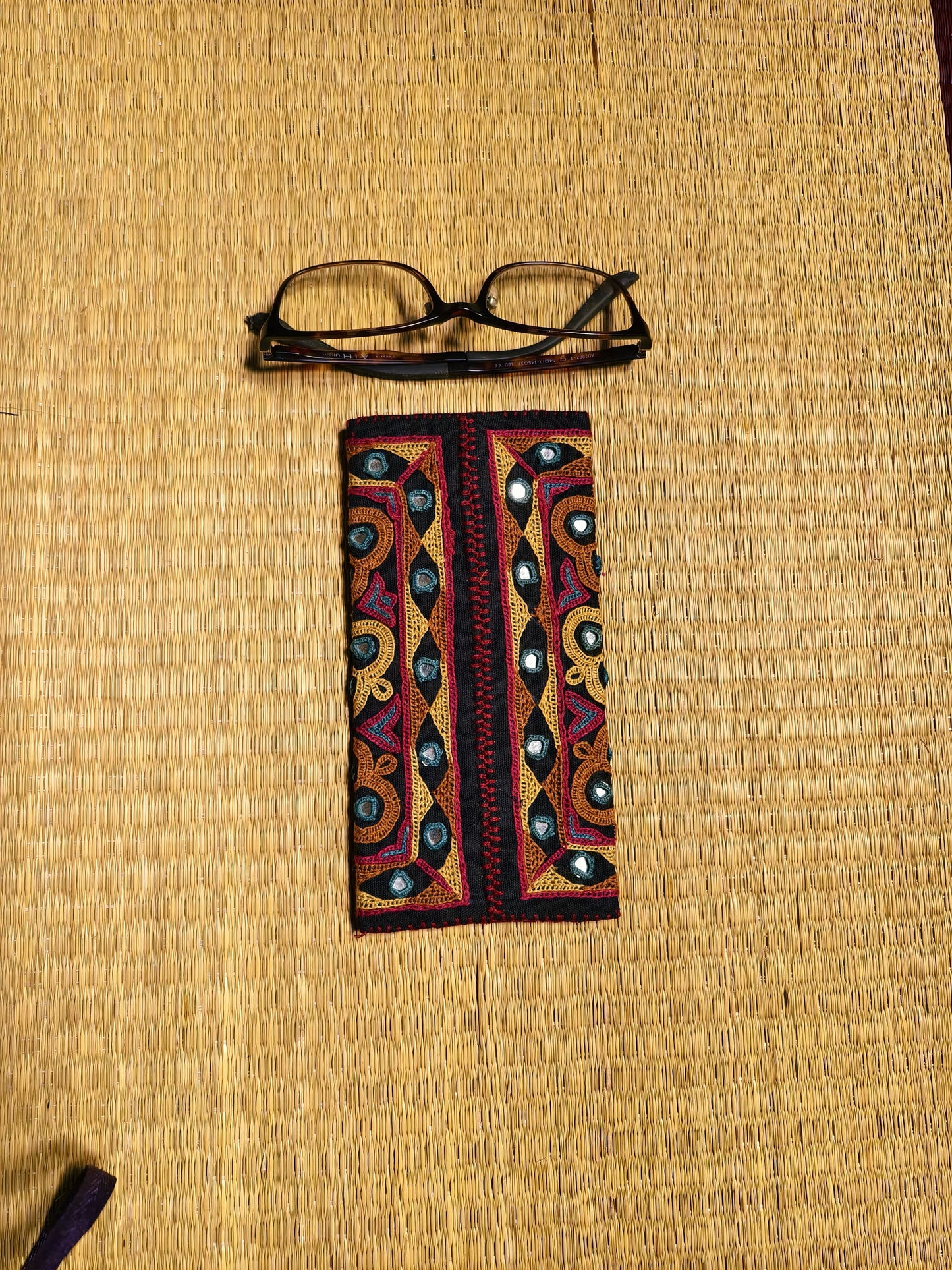 Black Multicolour Kutch Hand-Embroidered Spec Case