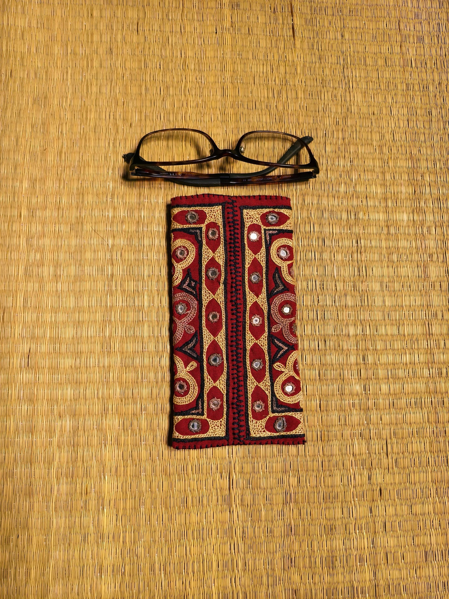 Red Multicolour Kutch Hand-Embroidered Spec Case