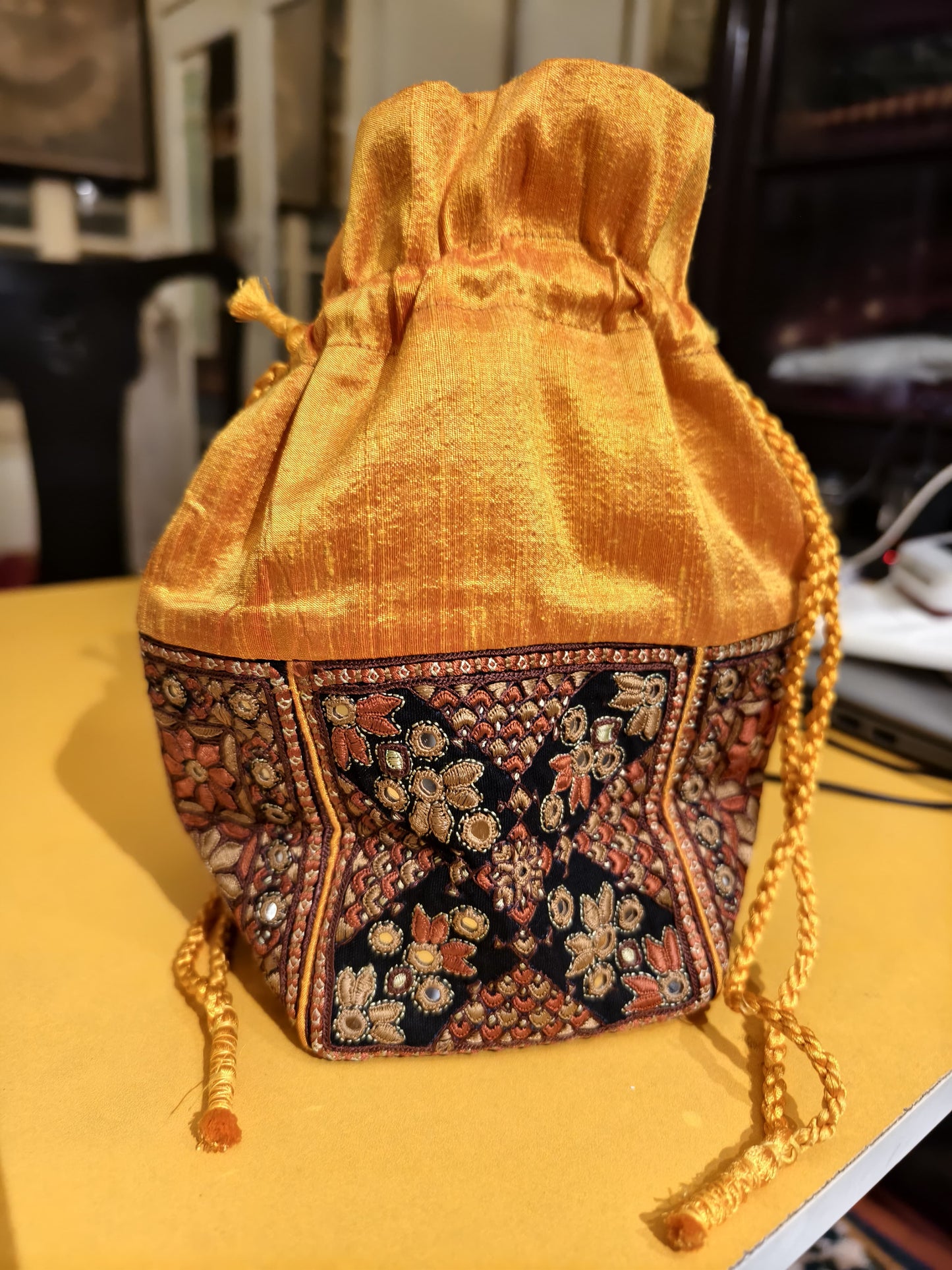 Yellow Kutch Hand-Embroidered Potli Bag