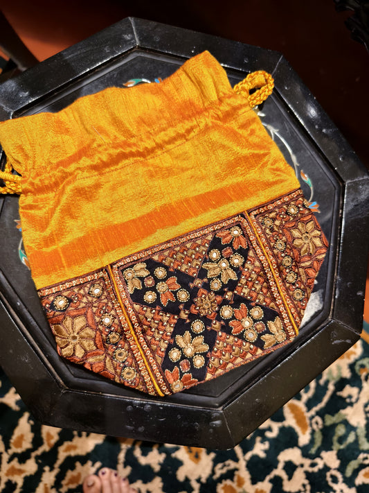 Yellow Kutch Hand-Embroidered Potli Bag