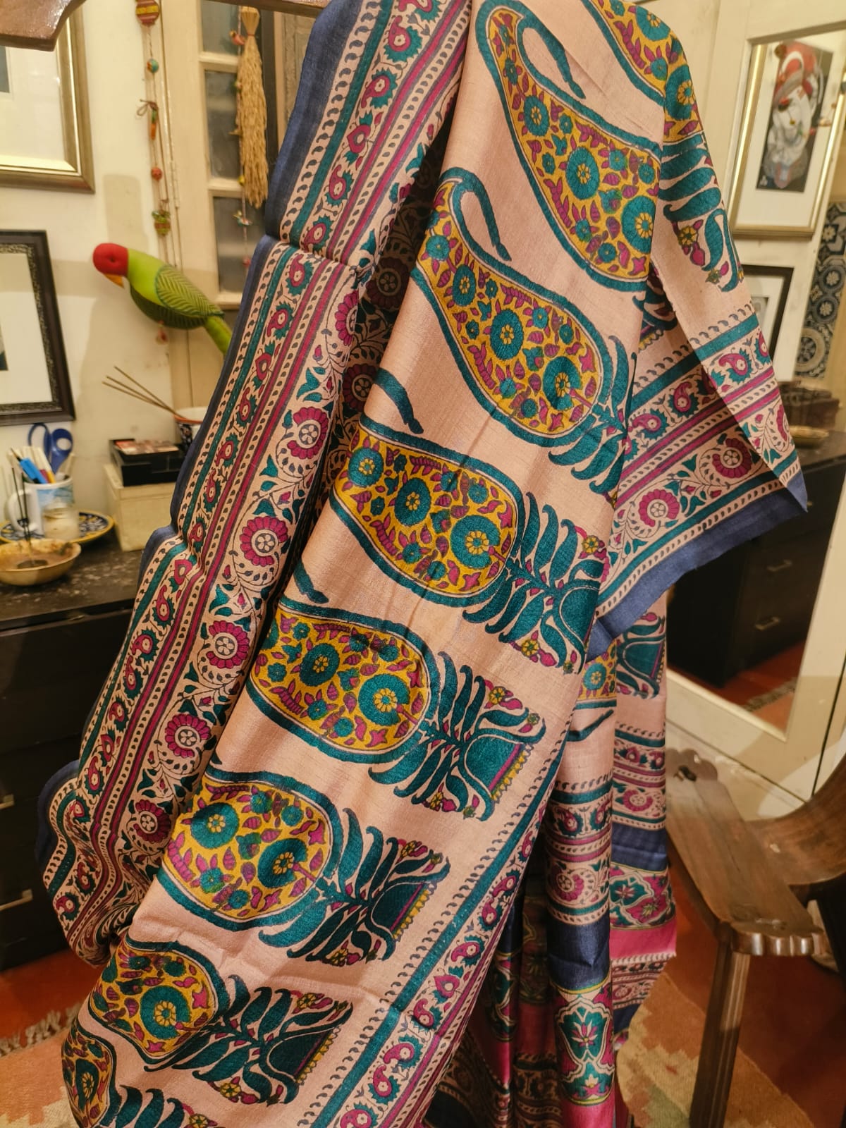 Pure Gachhi Bengal Tussar Saree Pink & Beige